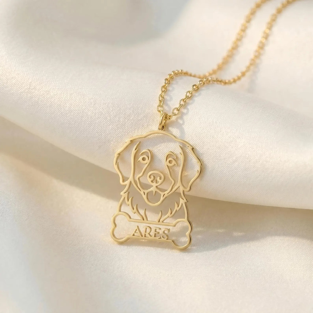 Birth Flower Necklace - Personalized Custom Dog Breed Name Silhouette