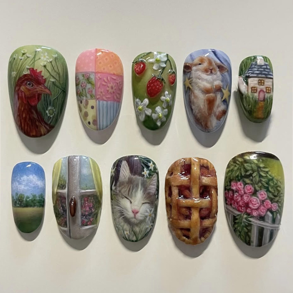 Pressed Flower Art - 24pcs Pastoral Style Almond Press On