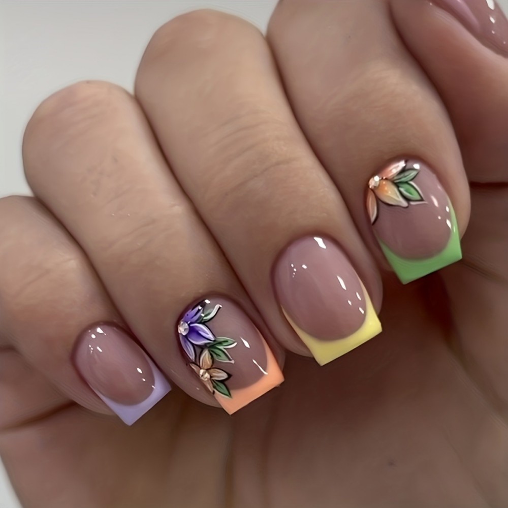 24Pcs Pink Floral French Tip G - Pressed Flower Art review and price