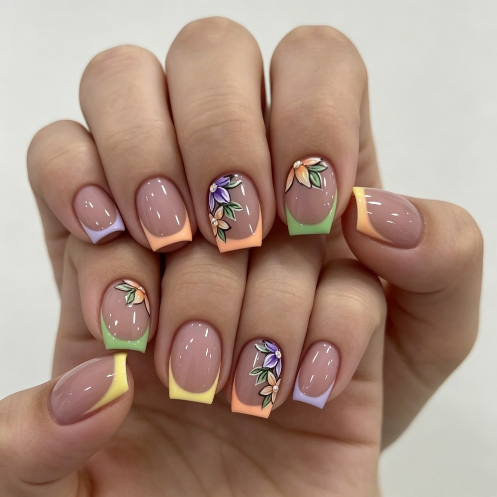 24Pcs Pink Floral French Tip G - Pressed Flower Art review and price