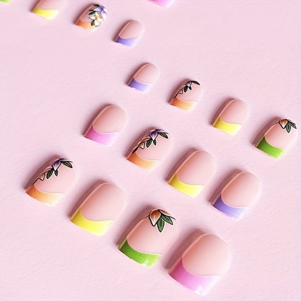 24Pcs Pink Floral French Tip G - Pressed Flower Art review and price
