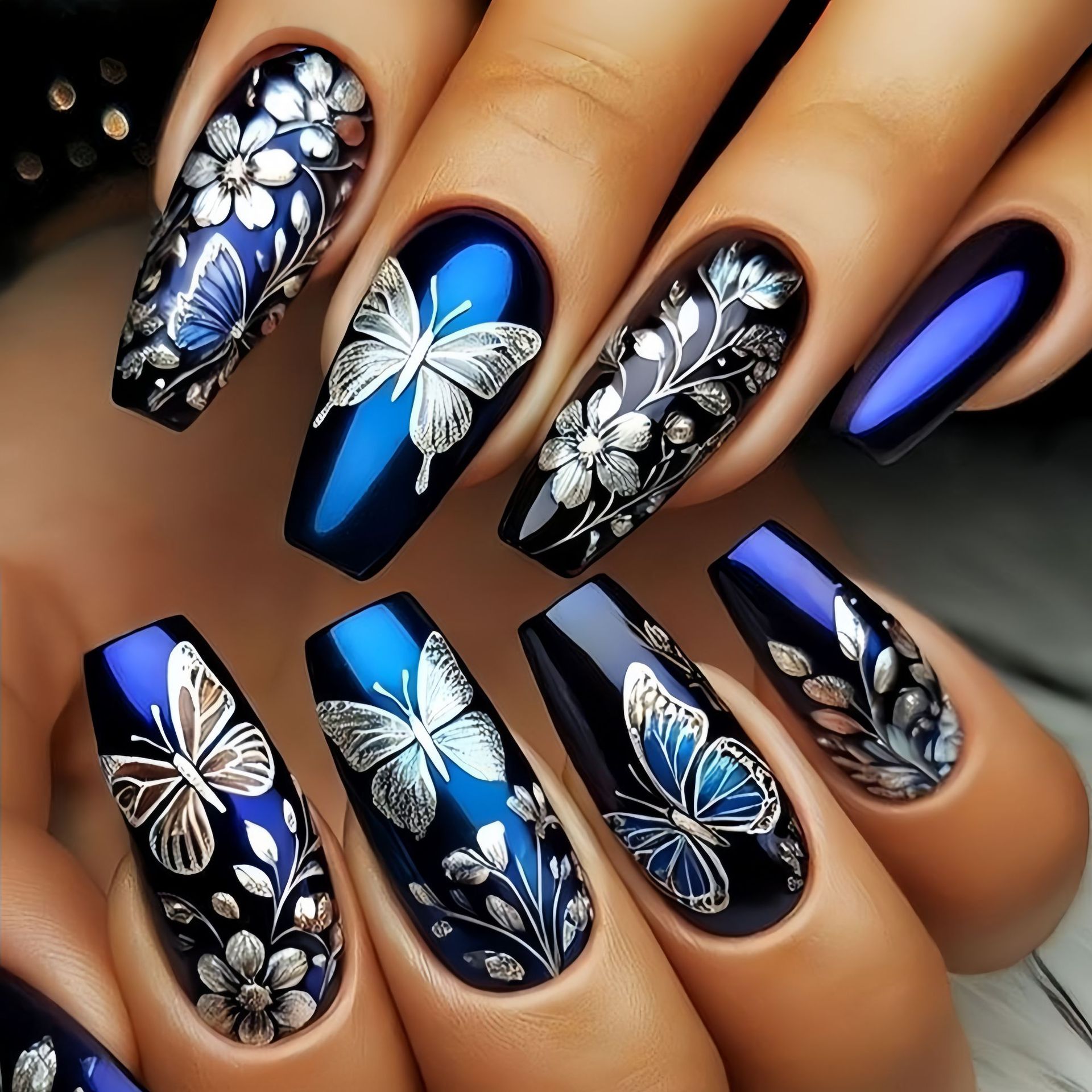 Medium long fake nails for wom - Pressed Flower Art review and price