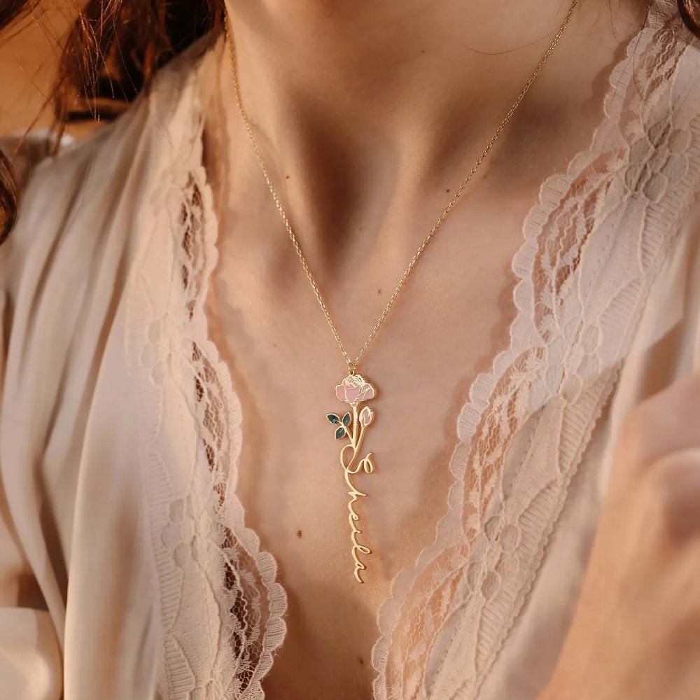 Personalized Name Necklace Wit - Birth Flower Necklace review and price