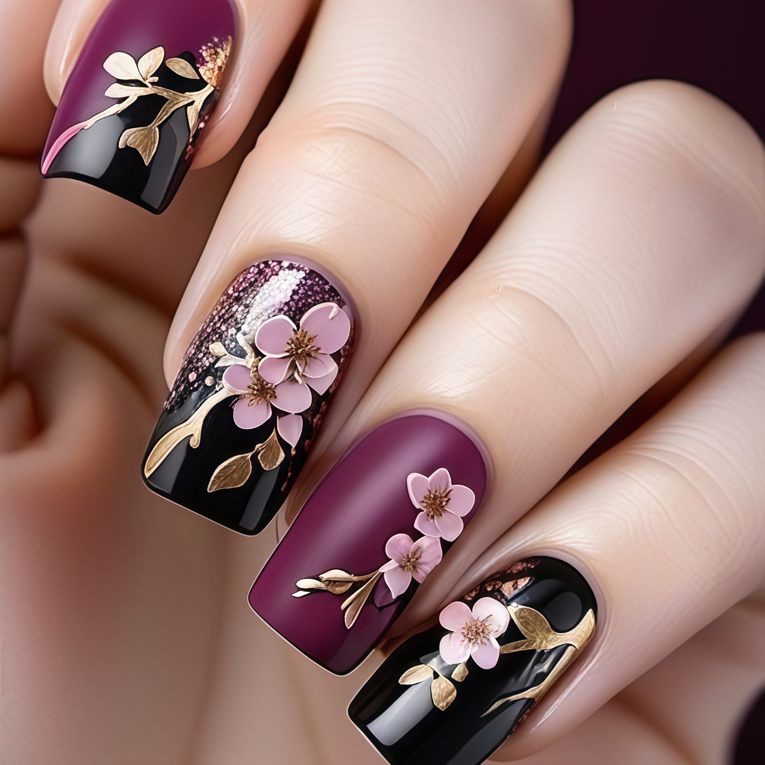 3D golden plated fake nails Me - Pressed Flower Art review and price
