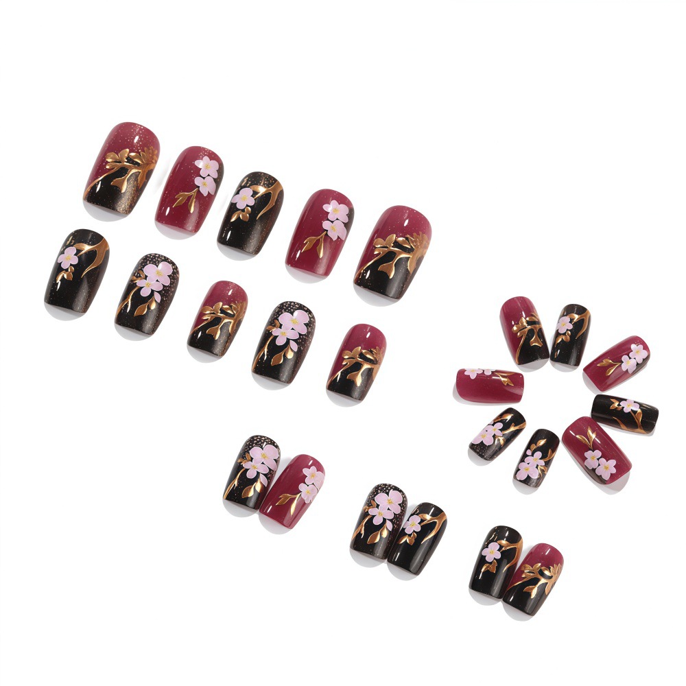 3D golden plated fake nails Me - Pressed Flower Art review and price