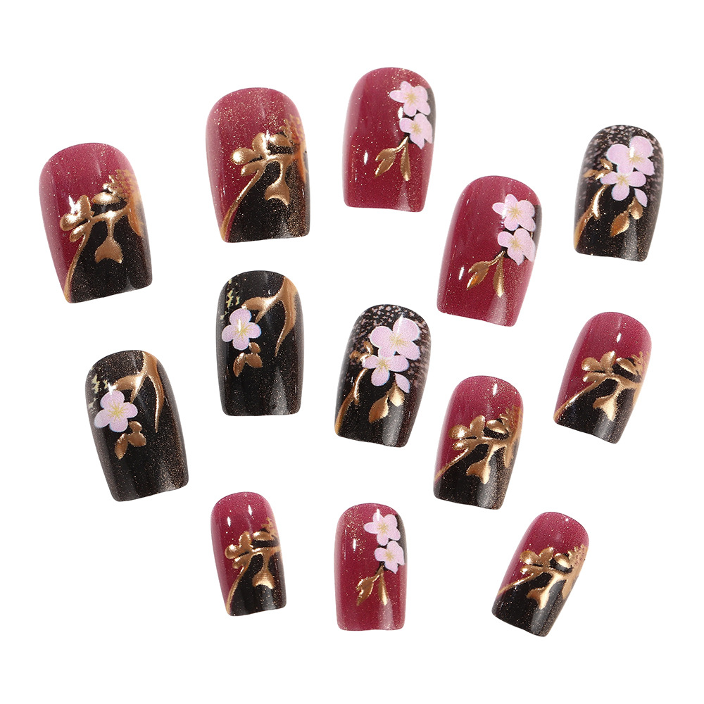 3D golden plated fake nails Me - Pressed Flower Art review and price