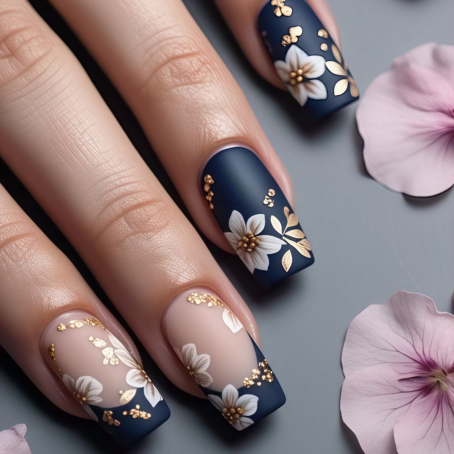 3D golden plated fake nails Me - Pressed Flower Art review and price