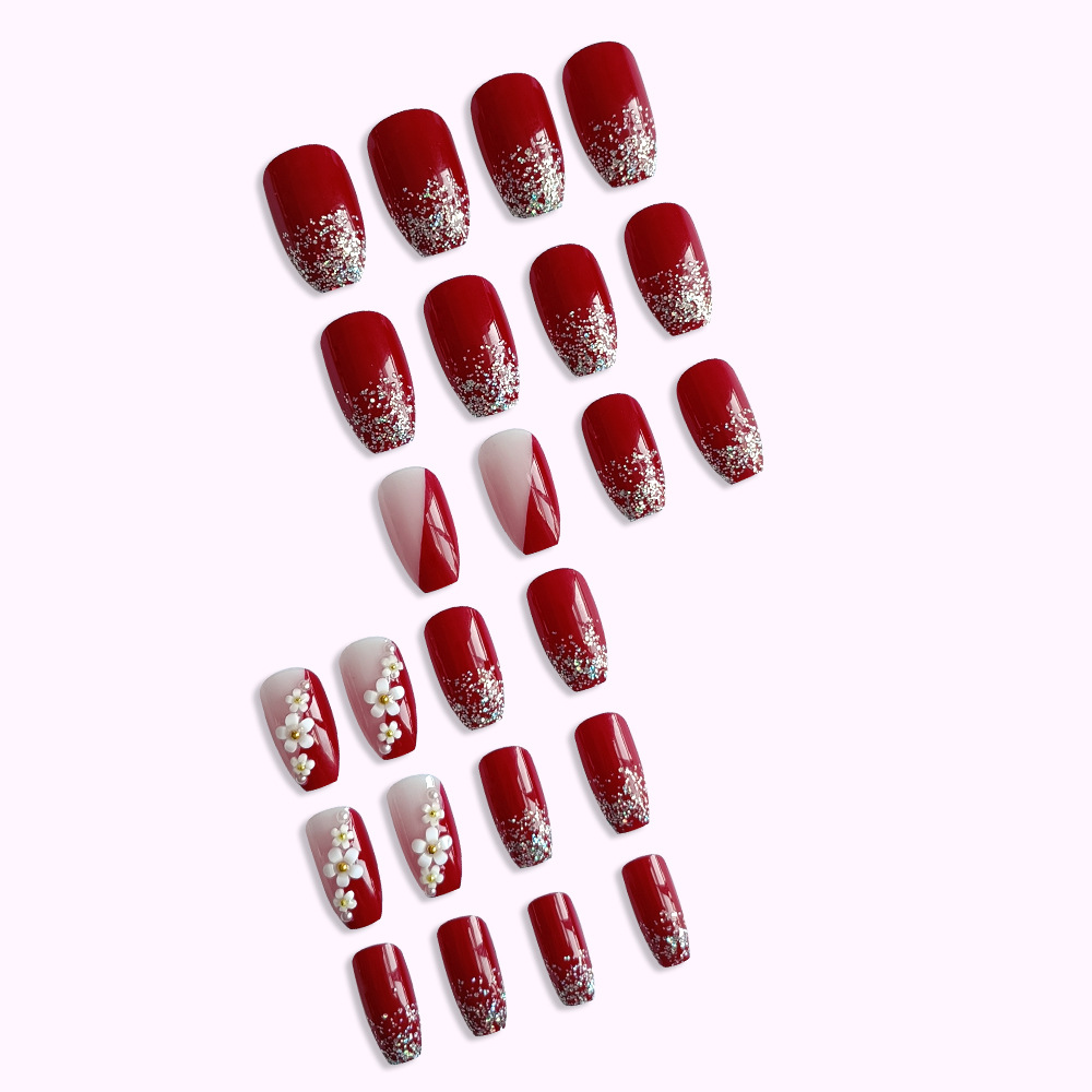 24pcs Glossy Red Press on Nail - Pressed Flower Art review and price