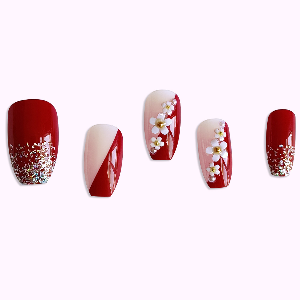 24pcs Glossy Red Press on Nail - Pressed Flower Art review and price