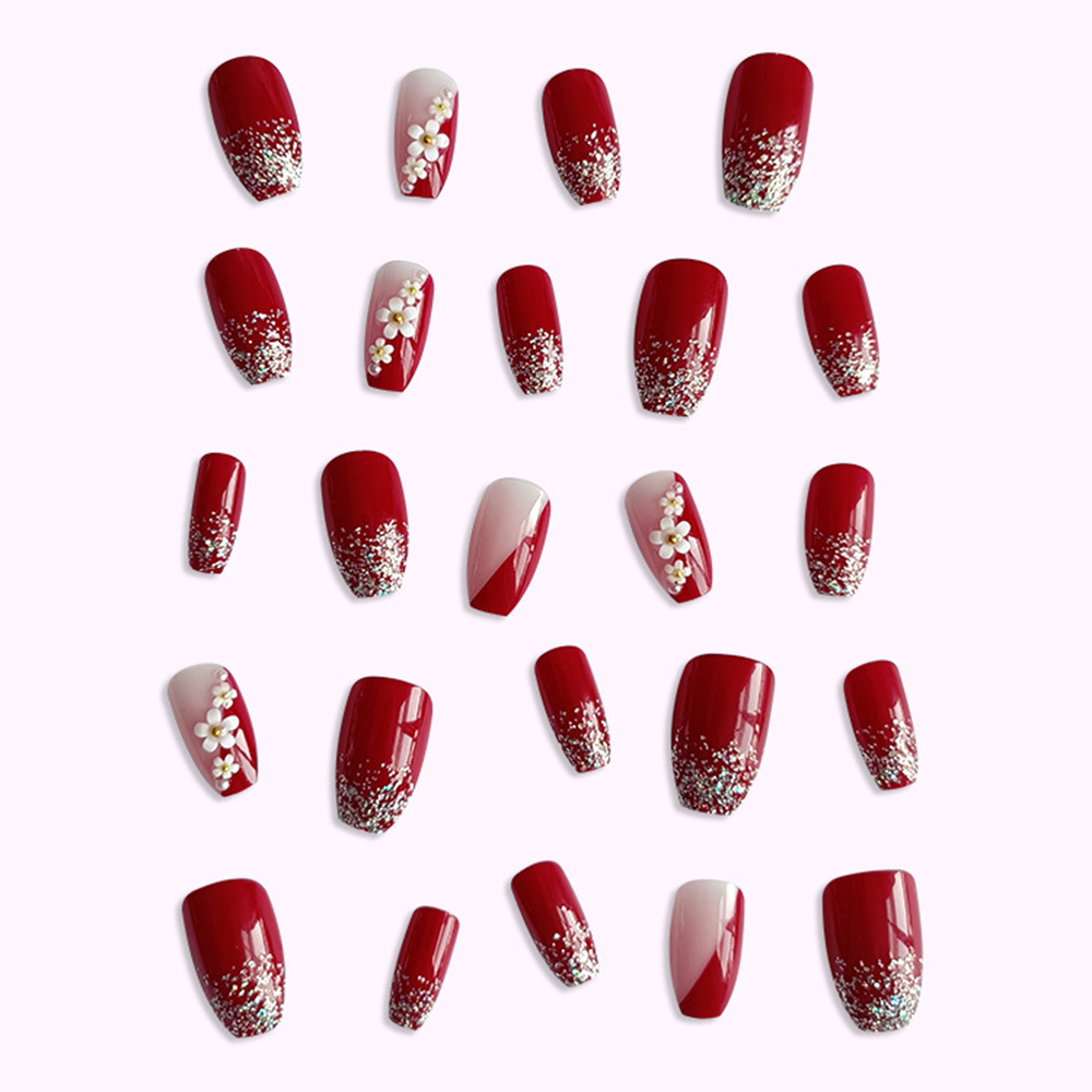 24pcs Glossy Red Press on Nail - Pressed Flower Art review and price