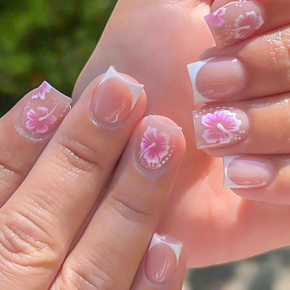 24Pcs French Flower False Nail - Pressed Flower Art review and price