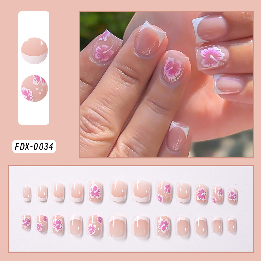 24Pcs French Flower False Nail - Pressed Flower Art review and price